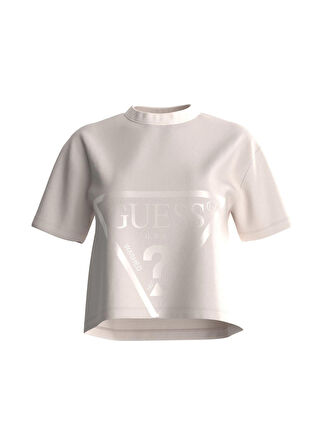 Guess Bisiklet Yaka Düz Gri Kadın T-Shirt V2YI06K8HM0 ADELE CROP T-SHIRT - OR