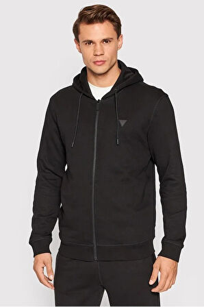 Erkek Guess Kapüşonlu Fermuarlı Sweatshirt - Siyah  | M