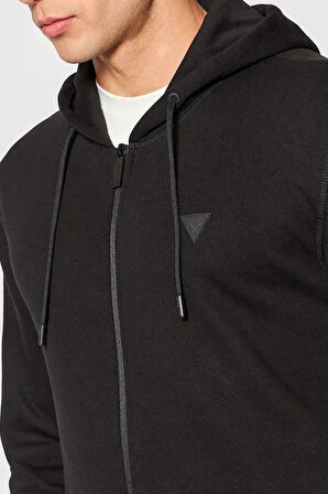 Erkek Guess Kapüşonlu Fermuarlı Sweatshirt - Siyah  | M
