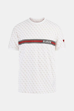 Guess Erkek Beyaz Tamamı Logolu T-Shirt