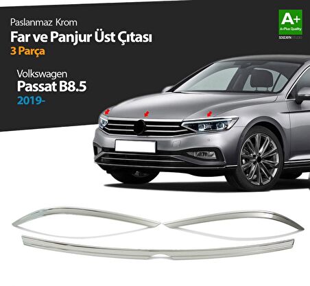 Paspasgarajı VW Passat B8.5 Krom Far Üzeri Çıta Seti 3 Parça 2019 ve Üzeri