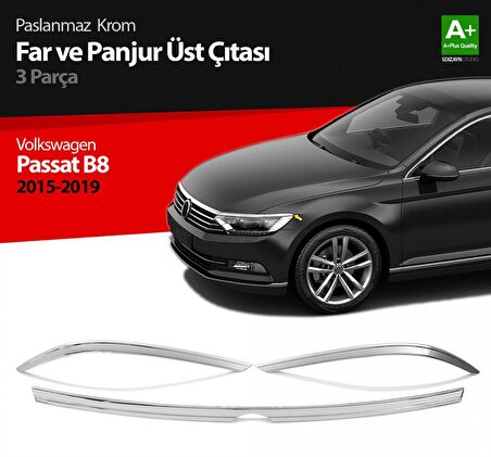 S-Dizayn VW Passat B8 Krom Far Üzeri Çıta Seti 3 Parça 2015 Üzeri S-Dizayn