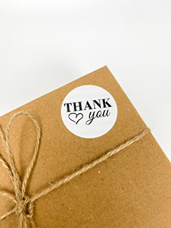 Thank You Kalpli Siyah Yazılı 5 cm Yuvarlak Yapışkanlı Etiket 100 Adet