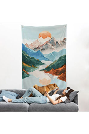 Dağların Arasındaki Güneş Manzarası Duvar Örtüsü-7617