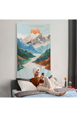 Dağların Arasındaki Güneş Manzarası Duvar Örtüsü-7617