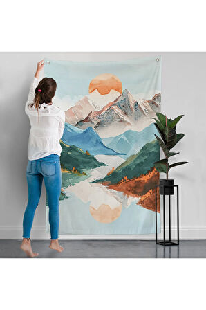 Dağların Arasındaki Güneş Manzarası Duvar Örtüsü-7617