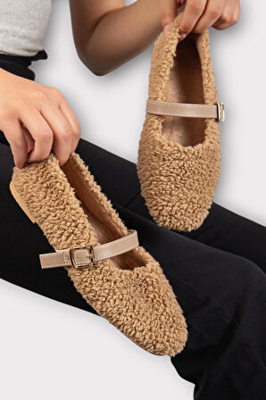 Yumuşak Peluş Ses Yapmaz Hafif Taban Kemerli Kadın Ev Babeti Panduf VİZON