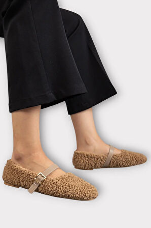 Yumuşak Peluş Ses Yapmaz Hafif Taban Kemerli Kadın Ev Babeti Panduf VİZON