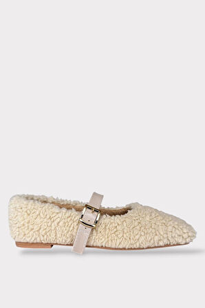 Yumuşak Peluş Ses Yapmaz Hafif Taban Kemerli Kadın Ev Babeti Panduf KREM