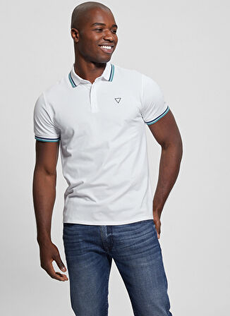 Guess Desenli Beyaz Erkek Polo T-Shirt M2GP34KARS0F0CF SS SPORTS PIQUE TR