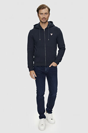 Erkek GJ İnce Fermuar Kapüşonlu Sweatshirt - Lacivert | S