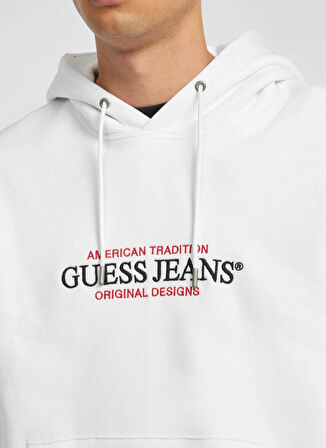 Guess Jeans Beyaz Erkek Sweatshırt M4YQ23K9V31G011 GJ HOOD REG AMERICA