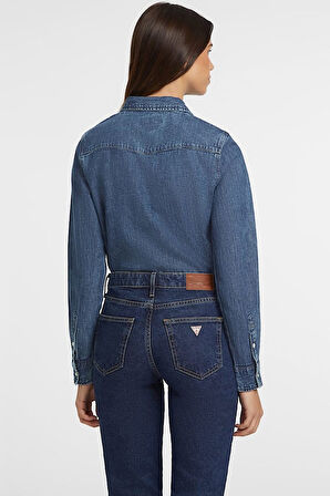 Kadın GJ Slim Uzun Kol Denim Gömlek - Lacivert | S