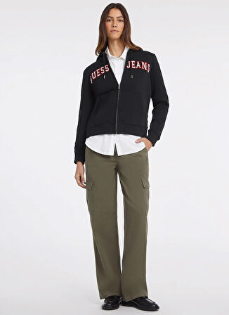 Guess Jeans Fermuarlı Yaka Desenli Siyah Kadın Sweatshırt GJ ZIP HOOD REG GUES - ORGANIC CO/P