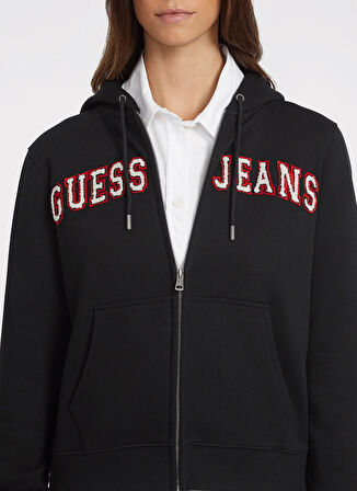 Guess Jeans Fermuarlı Yaka Desenli Siyah Kadın Sweatshırt GJ ZIP HOOD REG GUES - ORGANIC CO/P