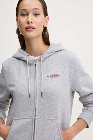 Kadın GJ Fermuarlı Kapüşonlu Sweatshirt - Gri Melanj | S