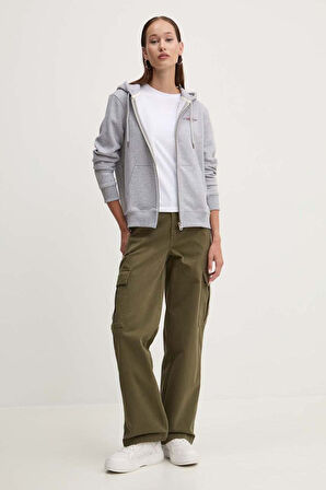 Kadın GJ Fermuarlı Kapüşonlu Sweatshirt - Gri Melanj | M