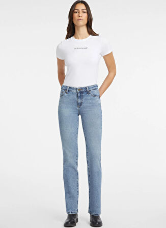 Guess Jeans Yüksek Bel Bootcut Paça Regular Fit Mavi Kadın Denim Pantolon Guess Jeans Kadın Regular Fit Jean