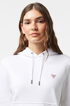Kadın GJ Kapüşonlu Minimal Logolu Sweatshirt - Beyaz | XS