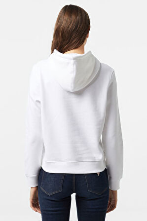Kadın GJ Kapüşonlu Minimal Logolu Sweatshirt - Beyaz | M