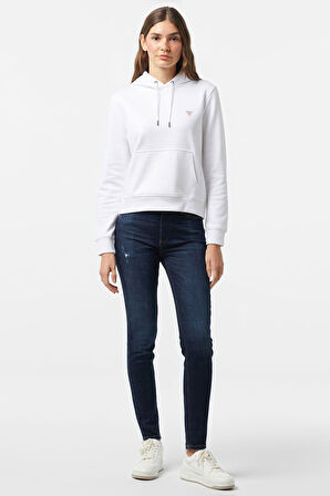 Kadın GJ Kapüşonlu Minimal Logolu Sweatshirt - Beyaz | M