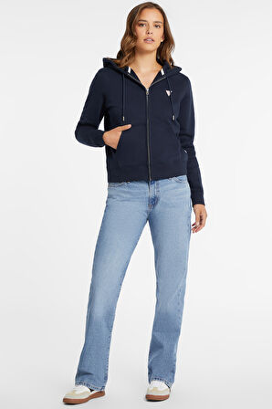 Kadın Fermuarlı Sweatshirt - Lacivert | S