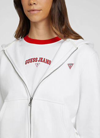 Guess Jeans Kapüşon Yaka Baskılı Beyaz Kadın Sweatshırt Guess Jeans Kadın Sweat