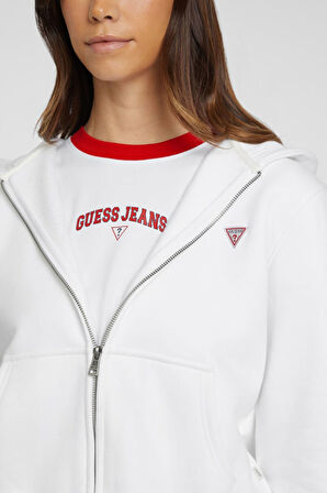 Kadın GJ Mini Yama Fermuarlı Sweatshirt - Beyaz | M