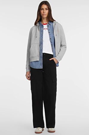 Kadın GJ Mini Yama Fermuarlı Sweatshirt - Gri | XS