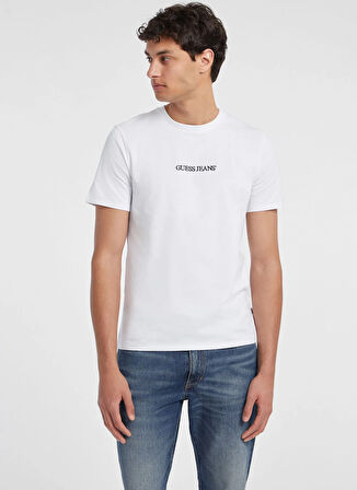 Guess Jeans Bisiklet Yaka Desenli Beyaz Erkek T-Shirt M4YI52K8HM0G011 GJ SS CN SLIM LOGO