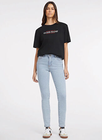 Siyah Kadın Bisiklet Yaka Box Fit Desenli T-Shirt GJ SS CN OS AMERICAN - ORGANIC COTT