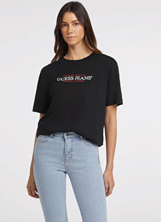 Siyah Kadın Bisiklet Yaka Box Fit Desenli T-Shirt GJ SS CN OS AMERICAN - ORGANIC COTT