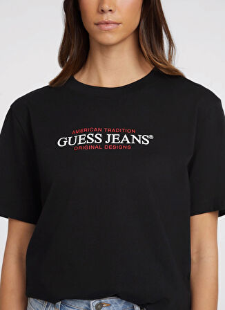 Siyah Kadın Bisiklet Yaka Box Fit Desenli T-Shirt GJ SS CN OS AMERICAN - ORGANIC COTT