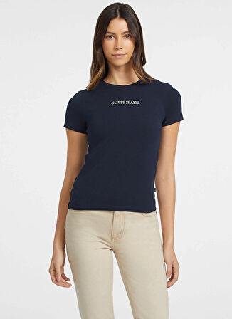 Guess Jeans Klasik Yaka Lacivert Kadın T-Shirt GJ SS CN SLIM LOGO E - MID ORGANIC