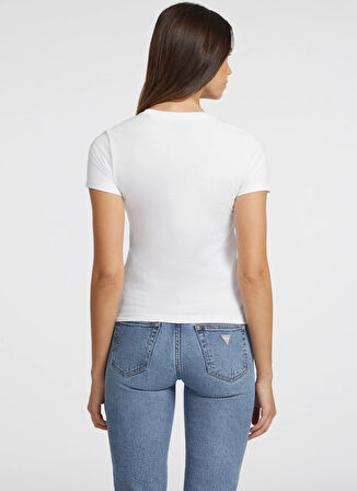 Guess Jeans Klasik Yaka Beyaz Kadın T-Shirt GJ SS CN SLIM LOGO E - MID ORGANIC
