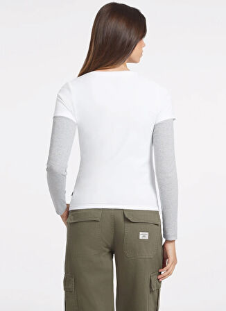 Guess Jeans Bisiklet Yaka Desenli Beyaz Kadın T-Shirt GJ SS CN SLIM MINI A - MID ORGANIC