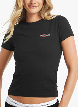 Guess Jeans Yuvarlak Yaka Baskılı Siyah Kadın T-Shirt Guess Jeans Kadın Slim Fit T-Shirt