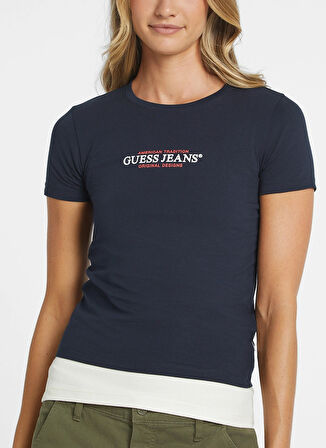 Guess Jeans Klasik Yaka Lacivert Kadın T-Shirt GJ SS CN SLIM AMERIC - MID ORGANIC