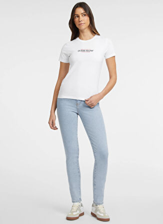 Guess Jeans Klasik Yaka Beyaz Kadın T-Shirt GJ SS CN SLIM AMERIC - MID ORGANIC