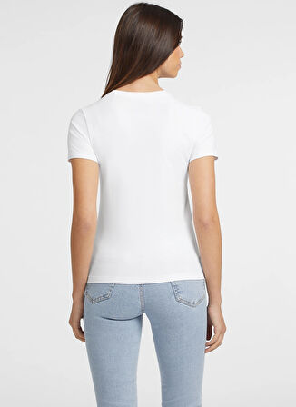 Guess Jeans Klasik Yaka Beyaz Kadın T-Shirt GJ SS CN SLIM AMERIC - MID ORGANIC