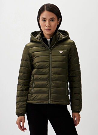 Guess Jeans Haki Kadın Mont GJ HOODED PUFFER - RECY IRIDESCENT