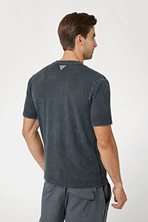 Erkek STENO Önü Logolu Stretch T-Shirt - Siyah  | S