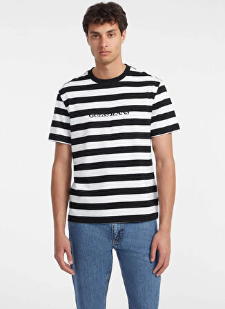 Guess Jeans Bisiklet Yaka Siyah Erkek T-Shirt M4YI84K9XF1S052 GJ SS CN REG STRIPE