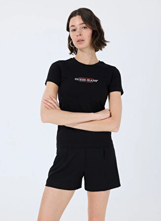 Siyah Kadın Yuvarlak Yaka Slim Fit T-Shirt GJ SS CN SLIM AMERIC - MID ORGANIC