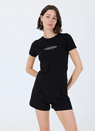 Siyah Kadın Yuvarlak Yaka Slim Fit T-Shirt GJ SS CN SLIM AMERIC - MID ORGANIC