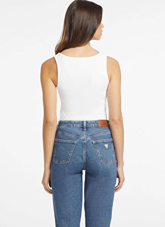Guess Jeans Kare Yaka Baskılı Beyaz Kadın T-Shirt Guess Jeans Kadın Top