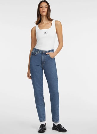 Guess Jeans Kare Yaka Baskılı Beyaz Kadın T-Shirt Guess Jeans Kadın Top