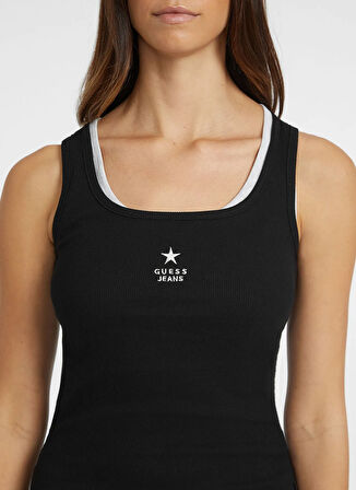 Guess Jeans Kare Yaka Baskılı Siyah Kadın T-Shirt Guess Jeans Kadın Top