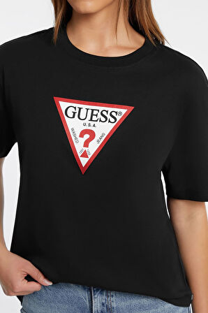 Kadın Gj İconic Logo T-Shirt - Siyah | L