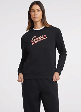 Siyah Kadın Bisiklet Yaka Normal Kalıp Desenli Sweatshirt GJ CN REG GUESS J SC - ORGANIC CO/P